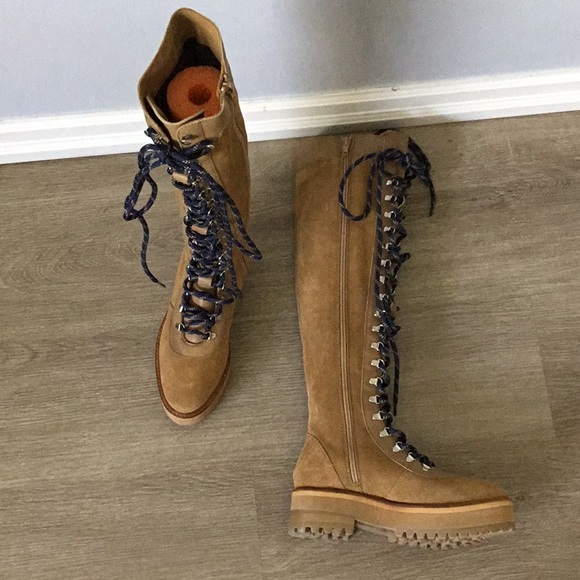 H&M knee high lace up real Suede Tan Boots - Picture 2 of 11